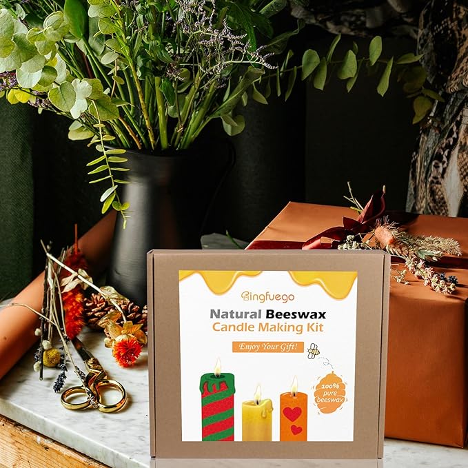 Bingfuego Beeswax Candle Making Kit for kids-12 Beeswax Sheets for Candle Making Rolling Kits, Natural Candle Making Kit (Natural Yellow Colors, 8 x 8 inch)