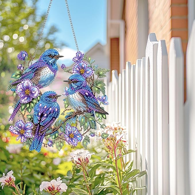 Wergund 5D DIY Bird Diamond Art Hanging Kits, Hanging Diamond Art Flower, Acrylic Special Shaped Rhinestone, Window Hanging Pendants for Home Wall Garden Front Door Outdoor Decor Gift(Bird)