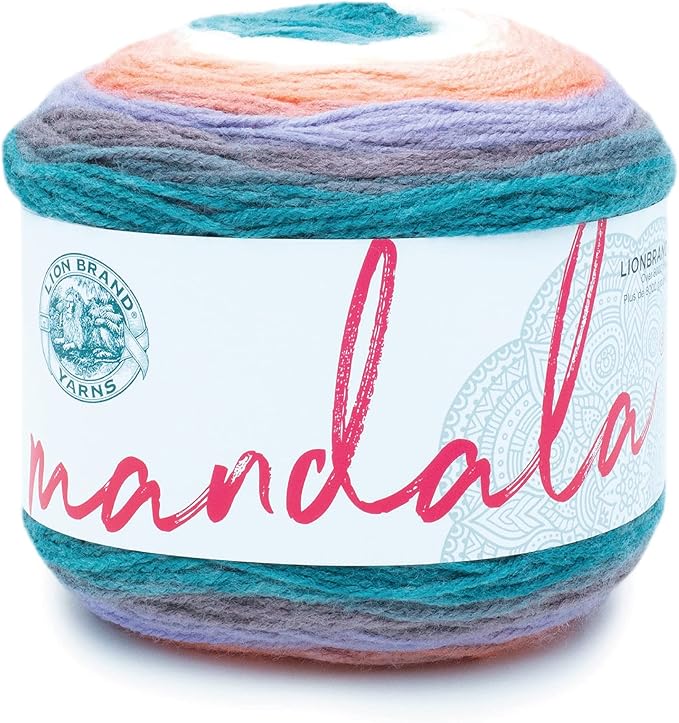 Lion Brand Yarn, Mandala DK Lightweight Yarn for Knitting, Crochet, and Crafts, Pegasus, 1 Pack, Self-Striping Acrylic Fiber for Baby Blankets, Multicolor Shawls and Variegated Cardigans