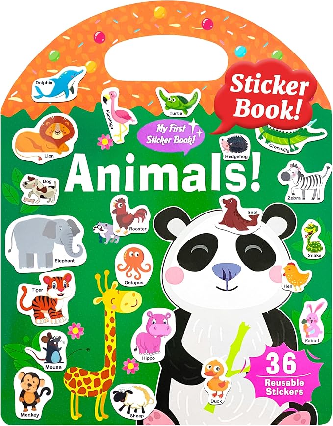 benresive reusable sticker books for kids, sticker books for toddlers, toddler travel toys activities crafts ages 3 and up birthday gifts - animals