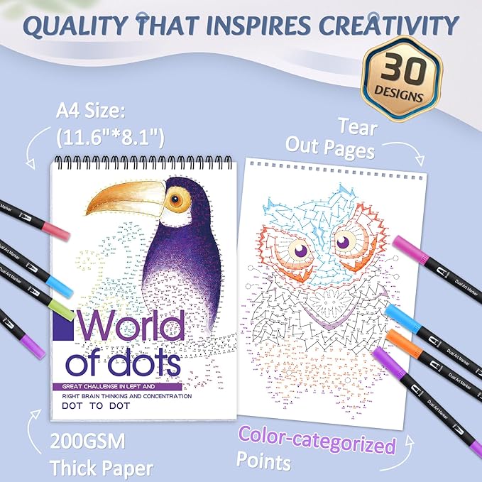 Dot-to-Dot Books for Adults: 30 Easy Dot to Dot Patterns for Stress Relief - Lifeline Flow Art Dot Book, Spiral Bound, Single-Sided Print, Dots Art Gift for Women