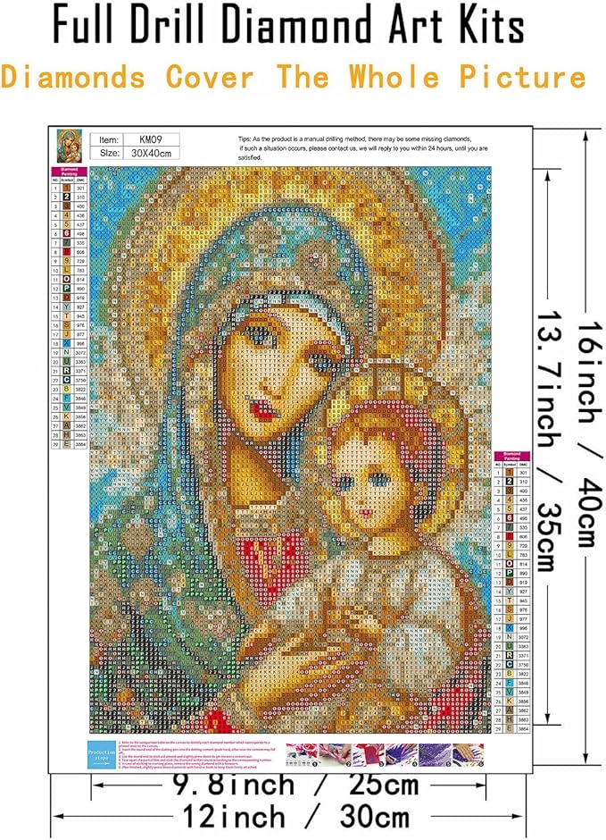 CHWGLFGG 5D Diamond Art Kits for Adults Beginners, 3 Pack Virgin Mary Diamond Painting Kits, DIY Full Round Drill Paint by Diamonds Dot Gem Art for Adults, Home Wall Decor 12x 16 Inch