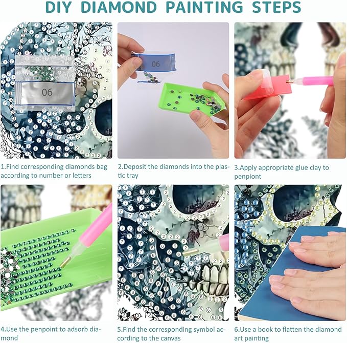 SENQAO Halloween Diamond Art Hanging Kits for Adults Beginners, DIY Acrylic 5D Special Shaped Crystal Diamond Gem Art Painting Hanging Ornament for Home Wall Decor and Gift（Skull Love）