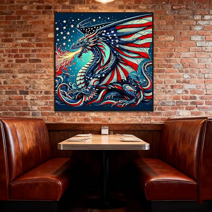igoodom Independence Day Diamond Art Kits for Adults, July 4th Diamond Painting Kit, Full Drill Round Dragon Diamond Art Kits, DIY Gem Art and Crafts for Home Wall Decor Gift 14x14inch