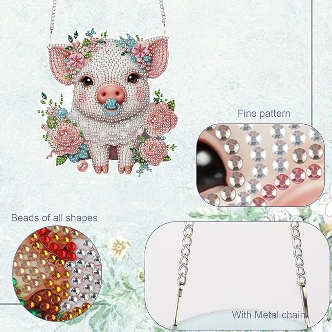 TDFERAN Diamond Painting Pendant Pig Diamond Art Ornaments Animal Pendants Tabletop Decoration Wall Hanging in Living Room Dorridor Diamant Decorations Ornaments Diamond Art Window Pendants