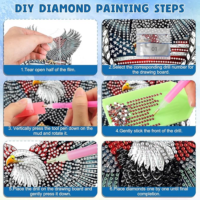 DOMROM 4TH of July Diamond Art Hanging Kit for Adult, Eagle Diamond Art Hanging Kit,Patriotic DIY Diamond Art, Independence Day Diamond Hanging Pendant, Window Pendants Garden Wall Hanging Ornament