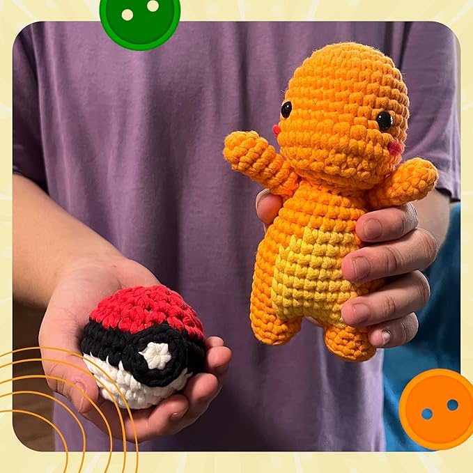 Charmandoo Crochet Kit | Intermediate Level | Great for Couples, Date Night, Teens, Adults, & Anime Lovers | DIY Gift Kit w/Ball | Instructions, Yarn, Hook, Video & Written Tutorial [Ages 15+]