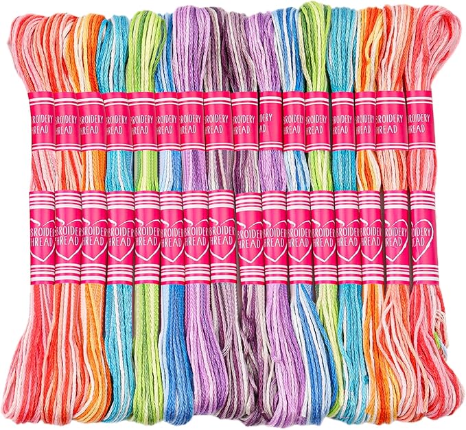 16 Skeins Colorful Series Embroidery Floss, 8m Cotton Cross Stitch Thread, Friendship Bracelet String Including Plastic Floss Bobbins, for DIY Making, Embroidery Crafts