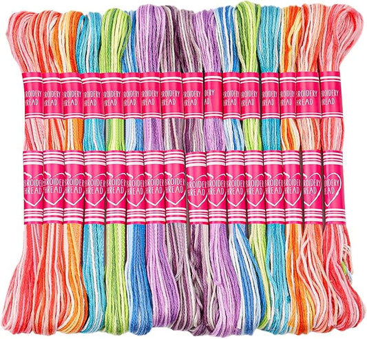 16 Skeins Colorful Series Embroidery Floss, 8m Cotton Cross Stitch Thread, Friendship Bracelet String Including Plastic Floss Bobbins, for DIY Making, Embroidery Crafts