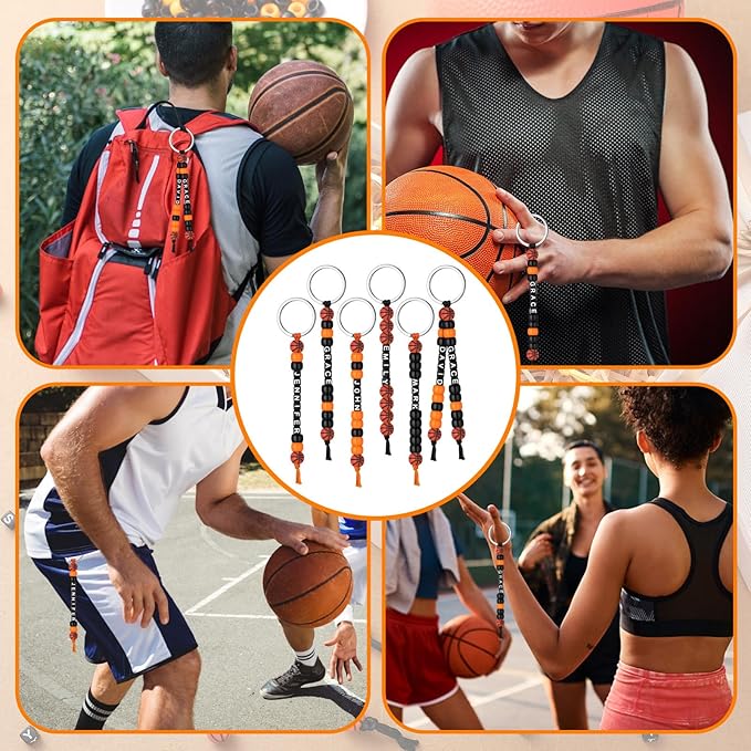 Landical 564 Pcs Basketball Keychain Making Kit DIY Basketball Bead Key Chain Set Craft Adjustable Sport Letter Bead Sport Theme Party Favor Gift Accessory Holiday Decoration for Adult(Vintage Color)