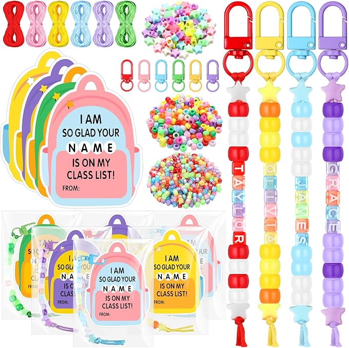 Suncalla 984 Pcs 24 Set Keychain Making Kit DIY Back Key Chain Crafts Bead Adjustable Letter Beads Cards Strings Kit Gift Accessories Party Favors for Adult