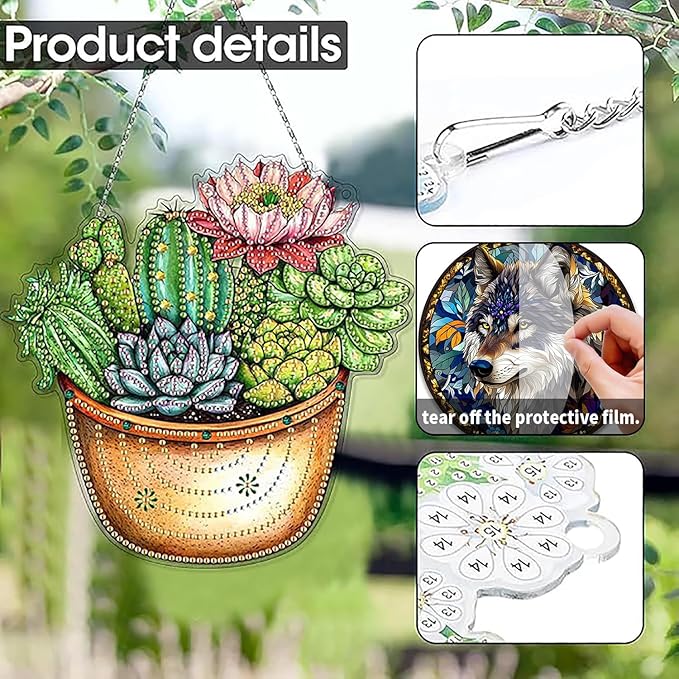 SKRYUIE Plants Hanging Diamond Art Kits for Adults Pendant Suncatcher, Special Shaped Crystal DIY Pearl Diamond Painting Kit, Gift for Mother Spring Summer Window Wreath Decor 7.6 x 7.6 Inch A26