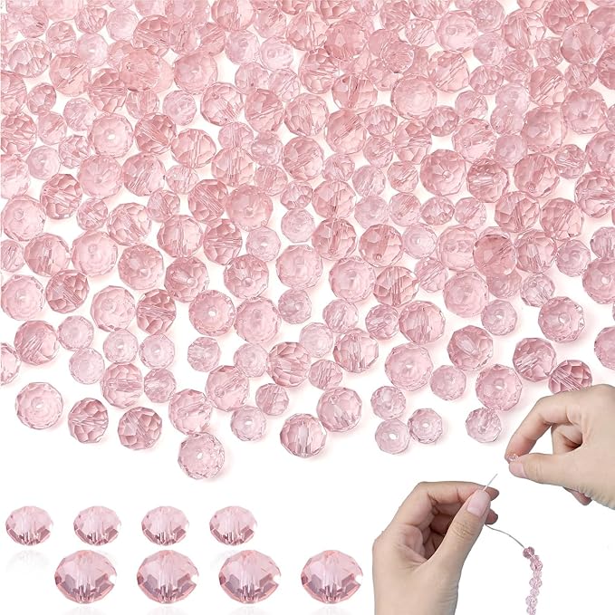 DUQGUHO Crystal Pink Beads,500 Pcs Glass Beads for Jewelry Making Loose Beads Bulk Glass Beads for Bracelets Crafts Earring 6/8mm