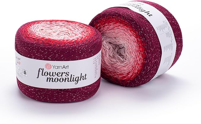 YarnArt Flowers Moonlight – Gradient Cotton Acrylic Yarn with Metallic Lurex, 9.17oz (250g), 1093 Yards – Shiny, Multicolor Cake Yarn for Crochet, Knitting, Shawls & DIY Projects (3269)