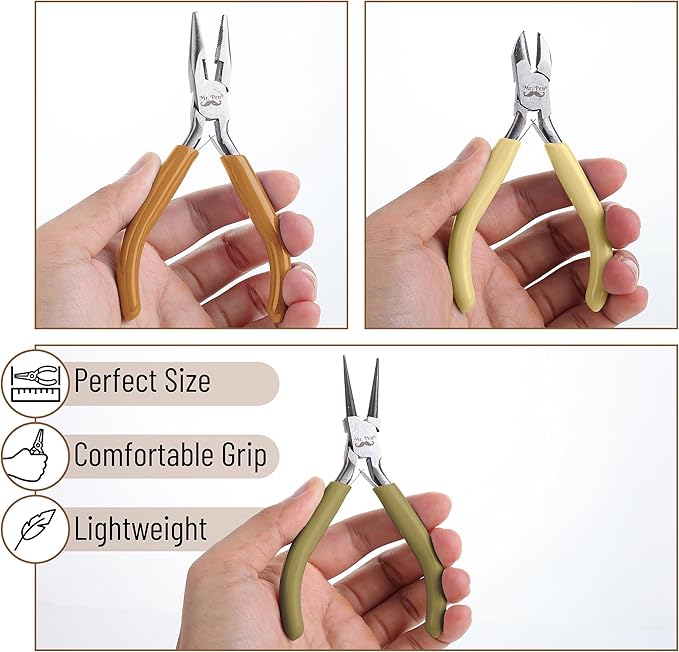 Mr. Pen- Jewelry Making Kit, 3 Pack Vintage Color Pliers, Wire Cutters, Chain Nose and Craft Pliers for Earrings and Jewelry