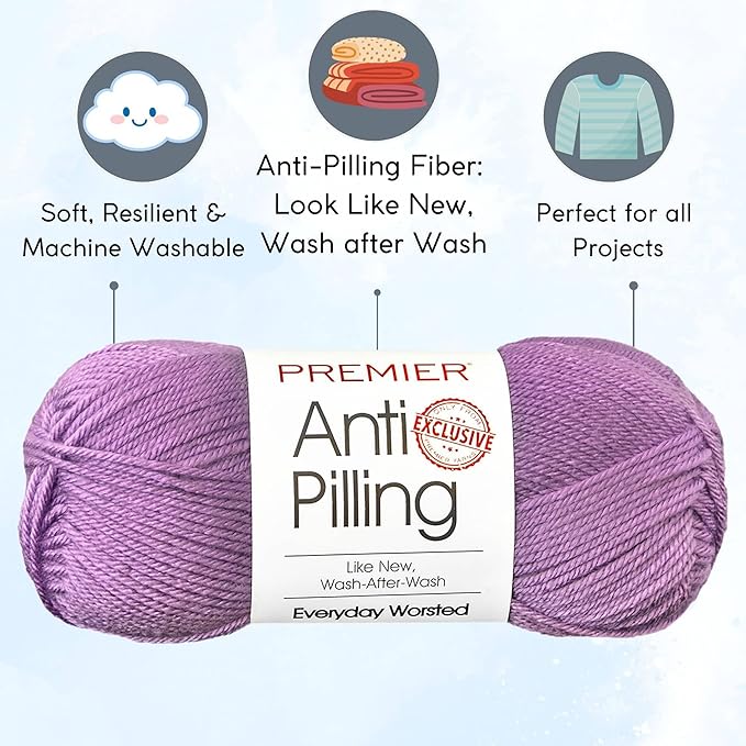 Premier Yarns Everyday Anti-Pilling Solid Orchid DN100-20 (3-Skeins - Same Dye Lot) #4 Worsted Weight Acrylic Yarn for Crocheting and Knitting with Project Bag
