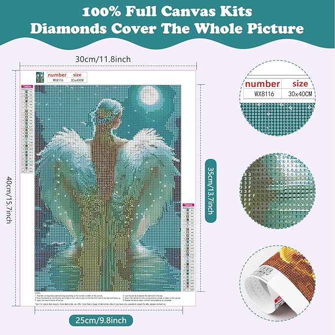 SENQAO Angel Diamond Painting Kits for Adults - Angel 5D Diamond Dots Paintings for Beginners Round Full Drill Gem Art Painting Kits DIY Crafts Home Wall Decor 12x16inch