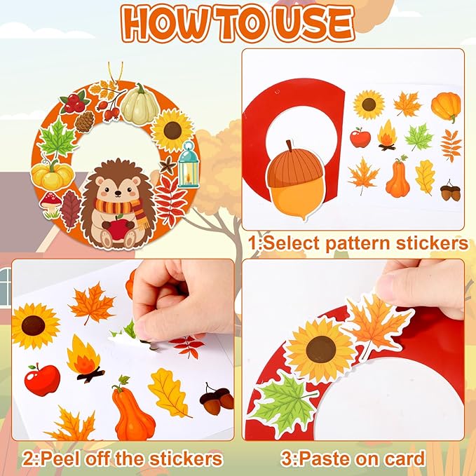 36 Sets Fall Animal Wreath Craft Kits DIY Autumn Scarecrow Pumpkins Paper Wreath Hanging Ornaments Make Your Own Thanksgiving Paper Art Craft with Stickers for School Home Party Decor Activities