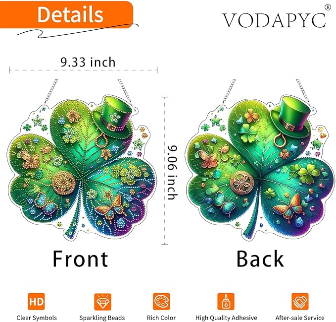 VODAPYC Saint Patrick's Day Diamond Art Hanging Kits for Adults, DIY Double Sided Special Shaped Diamonds Painting Window Pendant Ornament for Home Decor (St-Patrick's Cap)