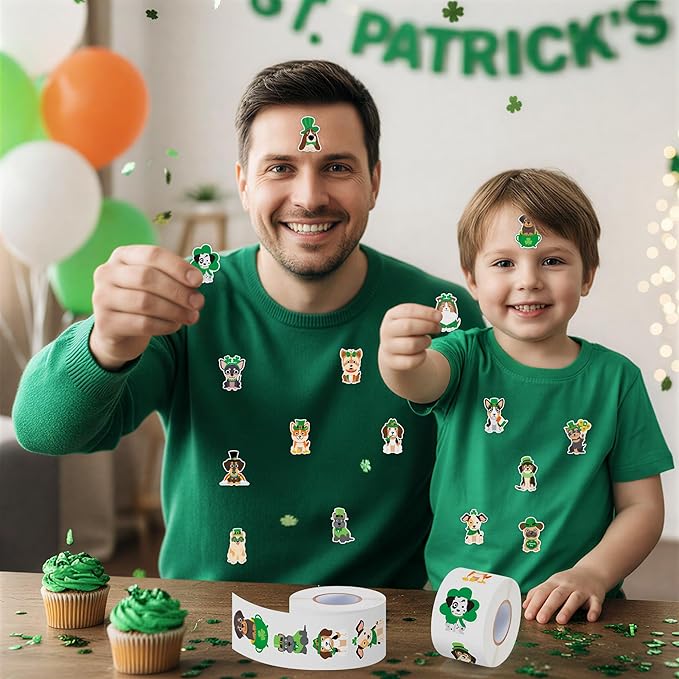 h1vojoxo st. patrick's day sticker rolls - 1000pcs irish shamrock holiday cartoon dog stickers for kid 16 design st. patrick's cute dog sticker for craft st. patrick cartoon dogs stickers for envelope