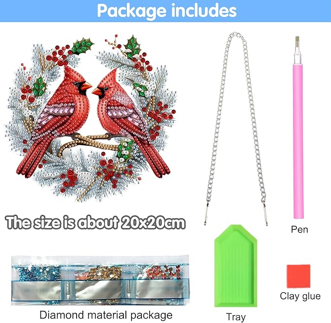 Reofrey Hanging Diamond Art Kits for Adults– 8x8Inch Birds Hanging Ornament Acrylic Board Double Sided Pattern Crystal Diamond Art Suncatcher Pendant, for Home Wall Window Decoration Gift Handmade