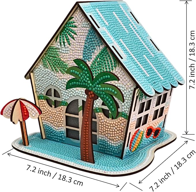 3D Diamond Painting Cabin Kit – DIY Full Drill Miniature House Craft with Rhinestones, Decorative Building Set for Adults & Teens (Beach House Cabin)