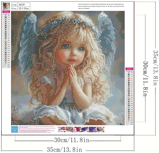 GEMFAMILY Diamond Art Kits for Adults,Little Angel 5D Diamond Painting Dots Art Kits for Adults Beginner, DIY Full Round Drill Gem Art and Crafts for Home Wall Decor 13.8 X 13.8inch