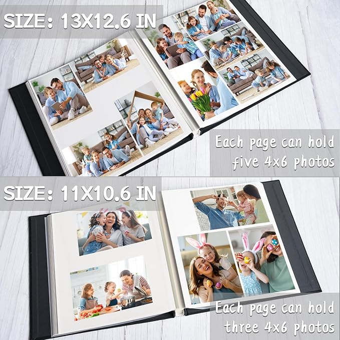 Vienrose Photo Album Self Adhesive for 2x3 4x6 5x7 8x10 Pictures DIY Scrapbook 60 Blank Pages Linen Cover Memory Book for Wedding, Baby Growth, Travel, Black