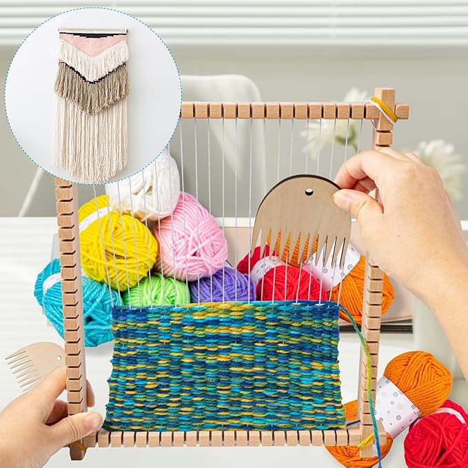 Lemonfilter Weaving Loom for Kids,10 x 11in Large Knitting Frame Arts and Crafts Wooden Weaving Loom Kit for Adult Beginners Gift for Birthday Ages 4 6 7 8-12