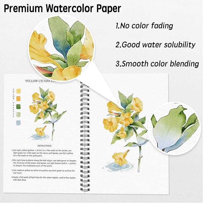 SLWBZ Watercolor Workbook Pink Flowers, 15 Different Patterns of Original DIY Designs, Beginner-Friendly Watercolor Workbooks, (Pink Hydrangeas, Without Palette)