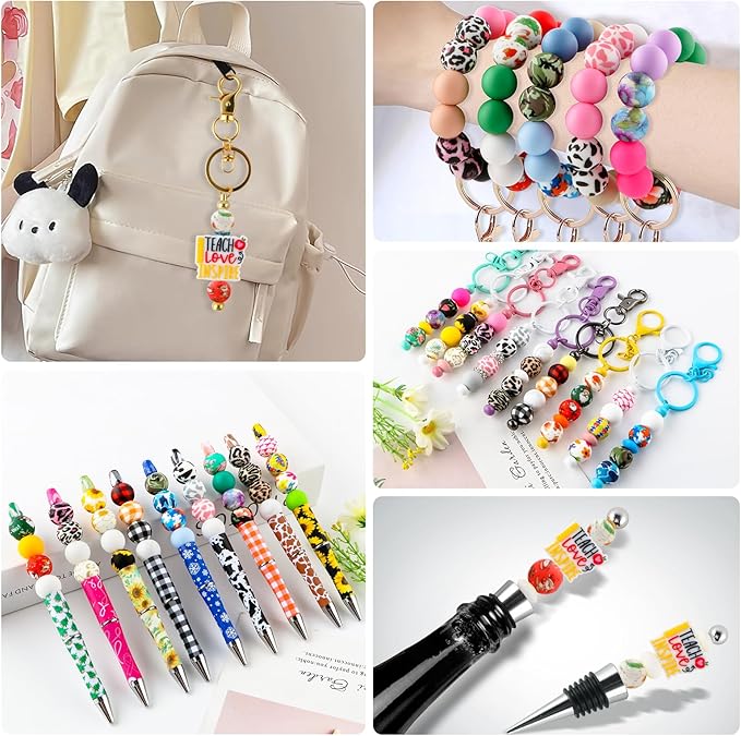 70Pcs Print Silicone Beads for Keychain Making,Round 15mm Silicone Beads for Pens, Necklace and Bracelets Making（Christmas Print）
