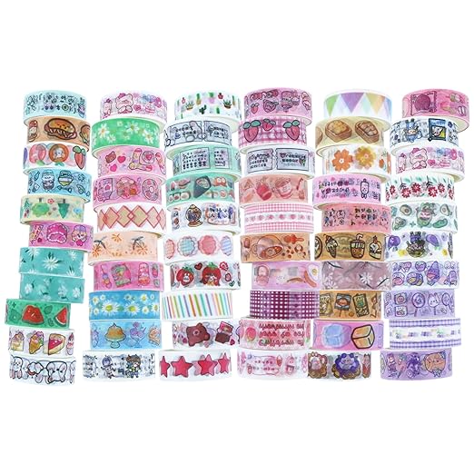 60 Rolls Cute Washi Tape Set,15 mm Wide Colorful Decorative Tape,Cute Creative Washi Tapes,Scrapbook Supplies Kit,for and DIY Crafts,Gift Wrapping,Holiday Party Decorations(Each Rolls 2.18 Yards)
