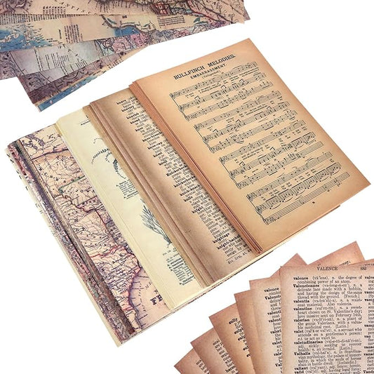 BILLIOTEAM Junk Journal Pages Vintage Handmade Scrapbook Sheets, Including Magazine, Newspaper, Sheet Music and Kraft for Scrapbooking Decoupage Background DIY Craft Decoration 120PCS