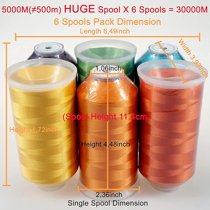 New brothreads - 40 Options- Various Assorted Color Packs of Polyester Embroidery Machine Thread Huge Spool 5000M for All Embroidery Machines -6xFruit&Garden Colors