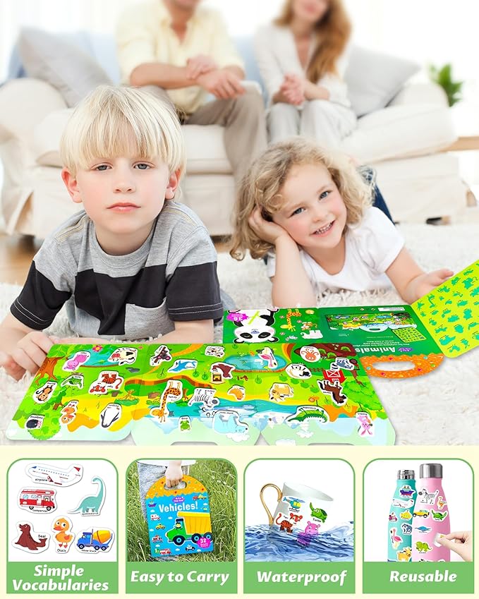 walenced reusable sticker book for toddlers, stickers for kids, toddler sticker book, toddler craft activities, toddler travel toys ages 3 and up boy girl birthday gifts