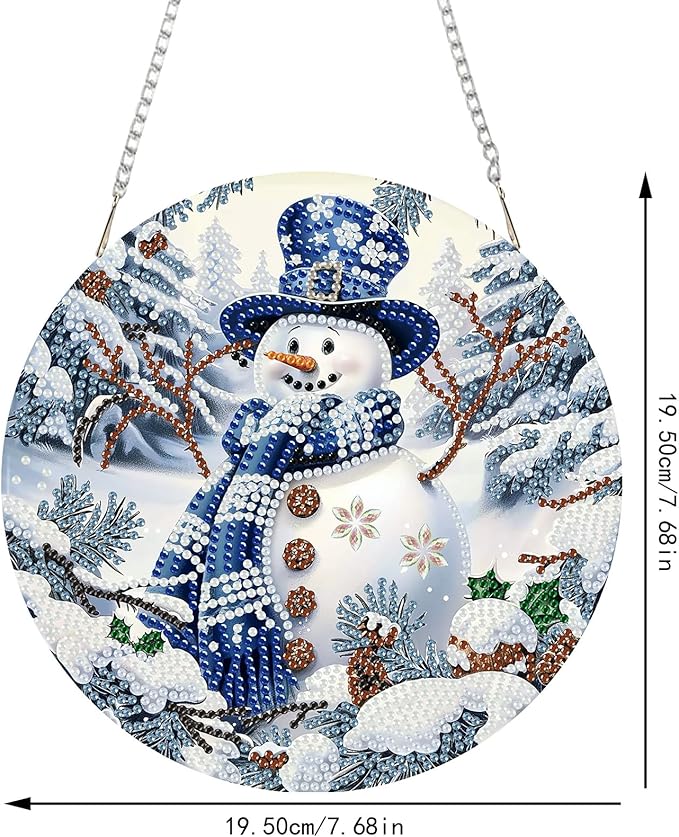 SENQAO Christmas Diamond Art Hanging Kits for Adults Kids, Snowman Diamond Art Suncatchers, 5D Special Shape Diamond Painting Pendant Window Ornament Gifts for Home Door Wall Decor