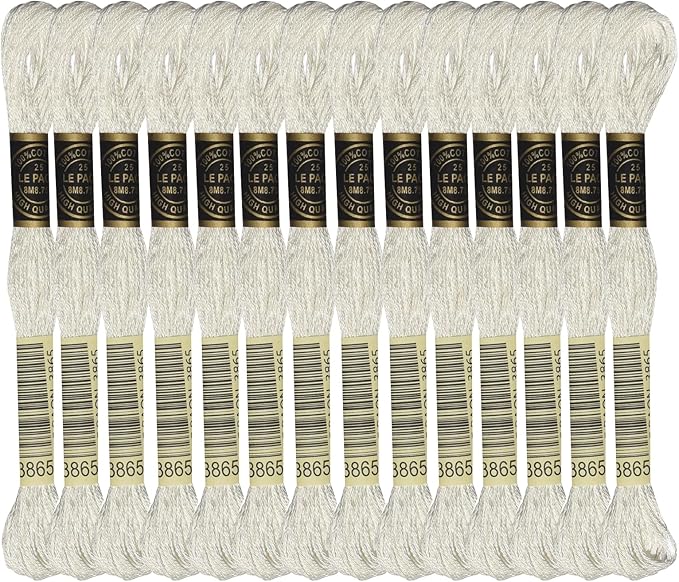 LE PAON Embroidery Floss, 14-Pack Six Strands 100% Long Staple Cotton Embroidery Thread, 8.7-Yard，Color Number：3865, Winter White
