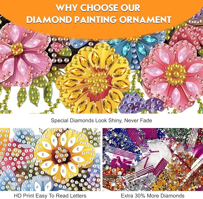 Hanging Diamond Art Kit for Adult, Nature Birds, 5D Special Shaped Rhinestone Diamond Painting Ornament, Bird and Flowers, DIY Acrylic Diamond Art Painting Window Pendants Home Garden Wall Decor