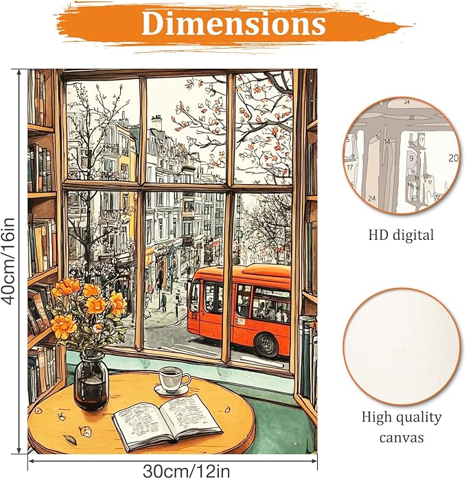 MAXBYE Paint by Numbers Kit for Adults Beginner, Urban Street View Adult Paint by Number Kits on Canvas Without Frame, Bookstore Oil Paint by Numbers for Home Wall Decor Gift 12x16inch