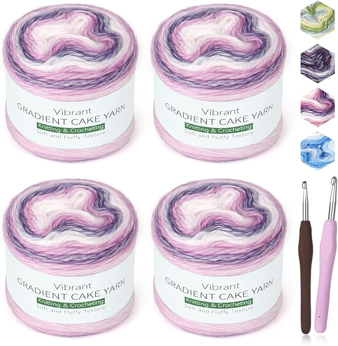 Katech Gradient Cake Yarn for Crocheting-Multicolor Soft Rainbow Cotton Crochet Yarn for Scarves, Shawls, Blankets, and Garments(C)