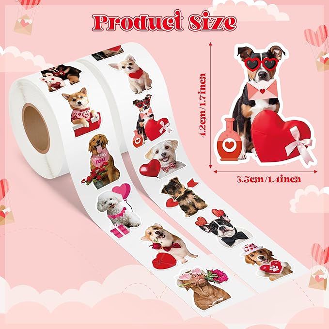 h1vojoxo valentine’s day sticker rolls - 1000pcs valentine’s day holiday dog stickers for kids classroom 16 design valentines cute dog sticker for craft valentines funny dogs stickers for envelope