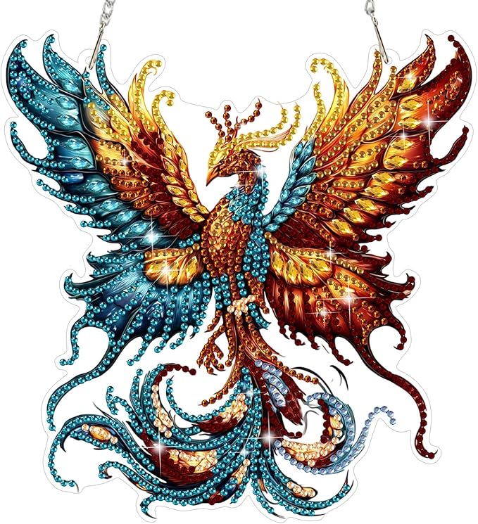 MEIYUDA Phoenix Diamond Art Hanging Kits for Adult, Butterfly Phoenix Diamond Painting Hanging Kits Ornaments, DIY Special Shaped Rhinestone Window Pendants Kit for Home Garden Wall Decor Gift