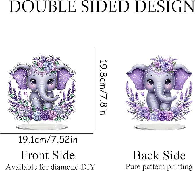 JJFox DIY Tabletop Diamond Art Painting Kit，Desktop Ornament Special Shaped Rhinestone Desk Placement Ornament，Home Stand Up Gem Painting Craft Kit Gift Double Sided (Elephant Calf)