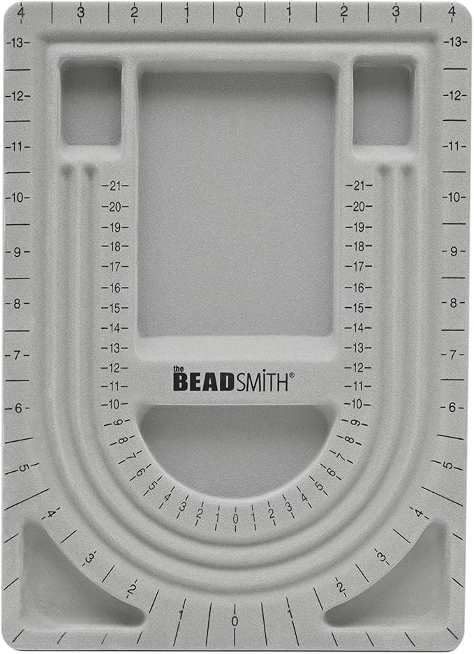 The Beadsmith Bead Board, Grey Flocked, 3 U-Shaped Channels, 6 Recessed Compartments, 9.5 x 13 inches, Design Boards for Creating Bracelets, Necklaces and Other Jewelry