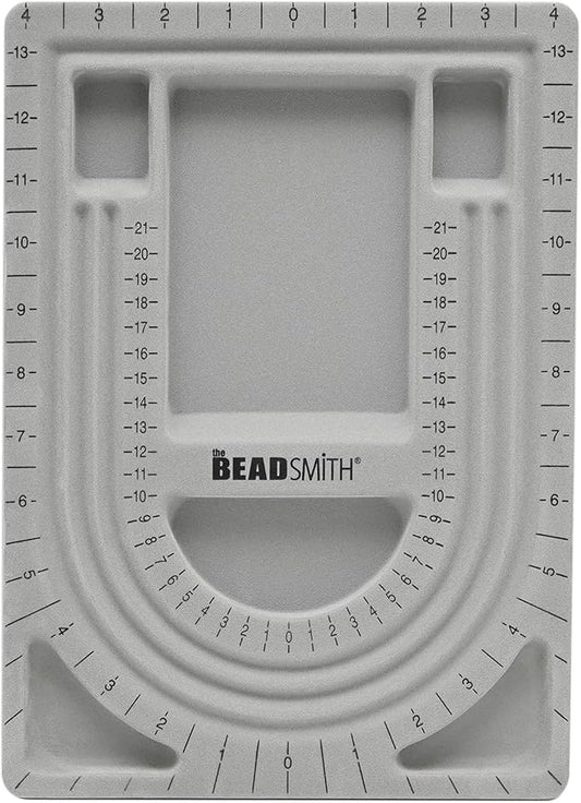 The Beadsmith Bead Board, Grey Flocked, 3 U-Shaped Channels, 6 Recessed Compartments, 9.5 x 13 inches, Design Boards for Creating Bracelets, Necklaces and Other Jewelry