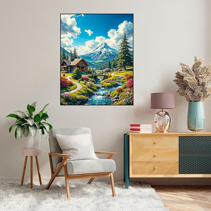 Landscape Paint by Numbers Kit for Adults Beginner- Mountain Adult Paint by Number Kits on Canvas, Easy Adults' Paint-by-Number Kits Oil Painting Craft Supplies for Gift Home Wall Decor 16x20in