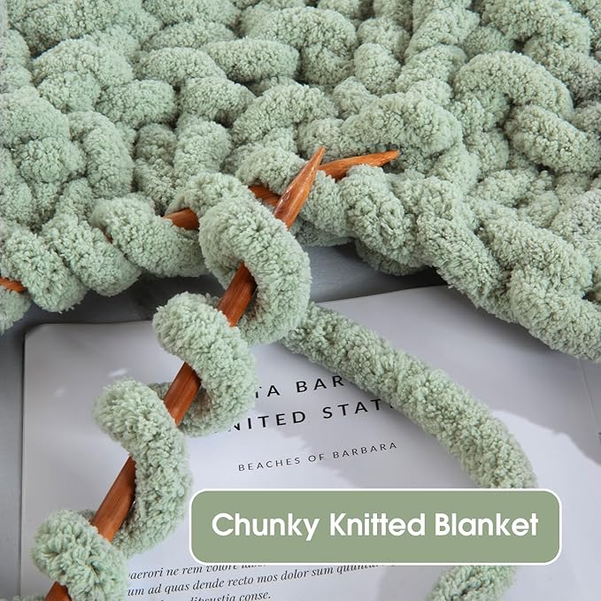 Mabozoo Assorted Chunky Yarn for Crocheting 8 Pack: Fluffy Chenille, Soft Plush, Giant Thick Fuzzy Yarn. 4 White & 4 Sage Green (31.7 yds, 8 oz Each Skein)