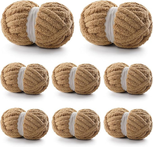 8 Pack Chunky Yarn for Hand Knitting - Chenille Yarn for Crocheting - 224 Yds Chunky Blanket Yarn Jumbo, Thick Fluffy for Knitting Blankets, Super Bulky Yarn 61.6 Oz (Khaki)
