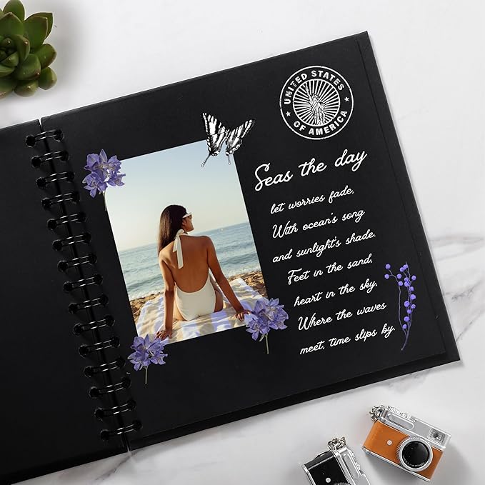 Scrapbook 10 x 10 Inch DIY Photo Album, Memory Book for Couples/Wedding/Newborn Baby, Hardcover Kraft Paper Black 40 Sheets/ 80 Pages