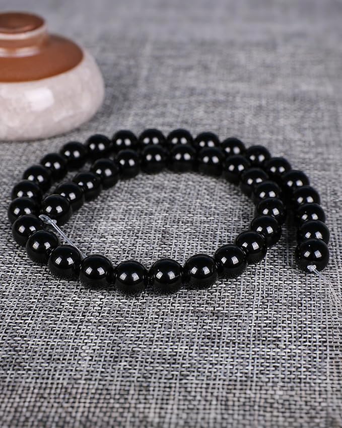 8mm Glass Beads 46PCS Glass Beads for Jewelry Making Charm Round Loose Bead for Bracelet Making Kit (Black Agent)